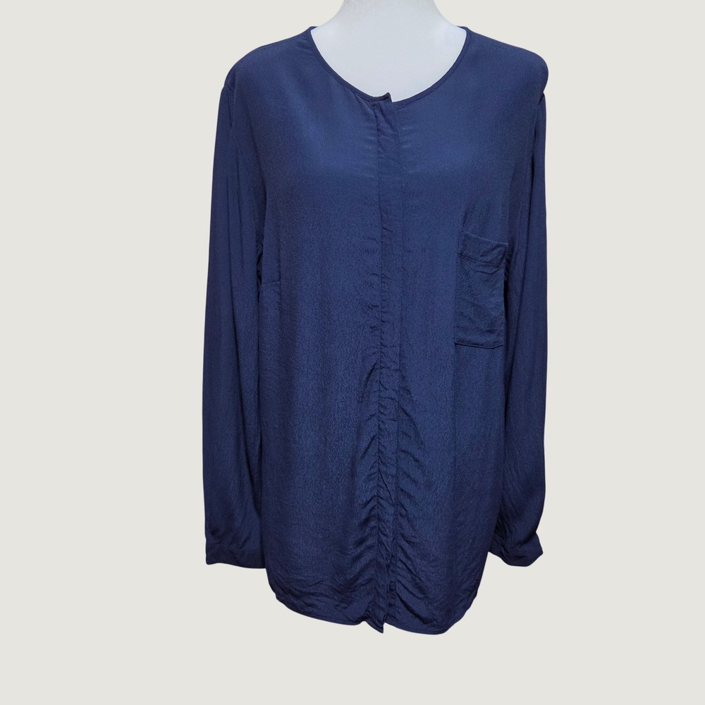 Boden Navy Blue Viscose Long Sleeve Collarless Button Down Blouse WA568 US 16